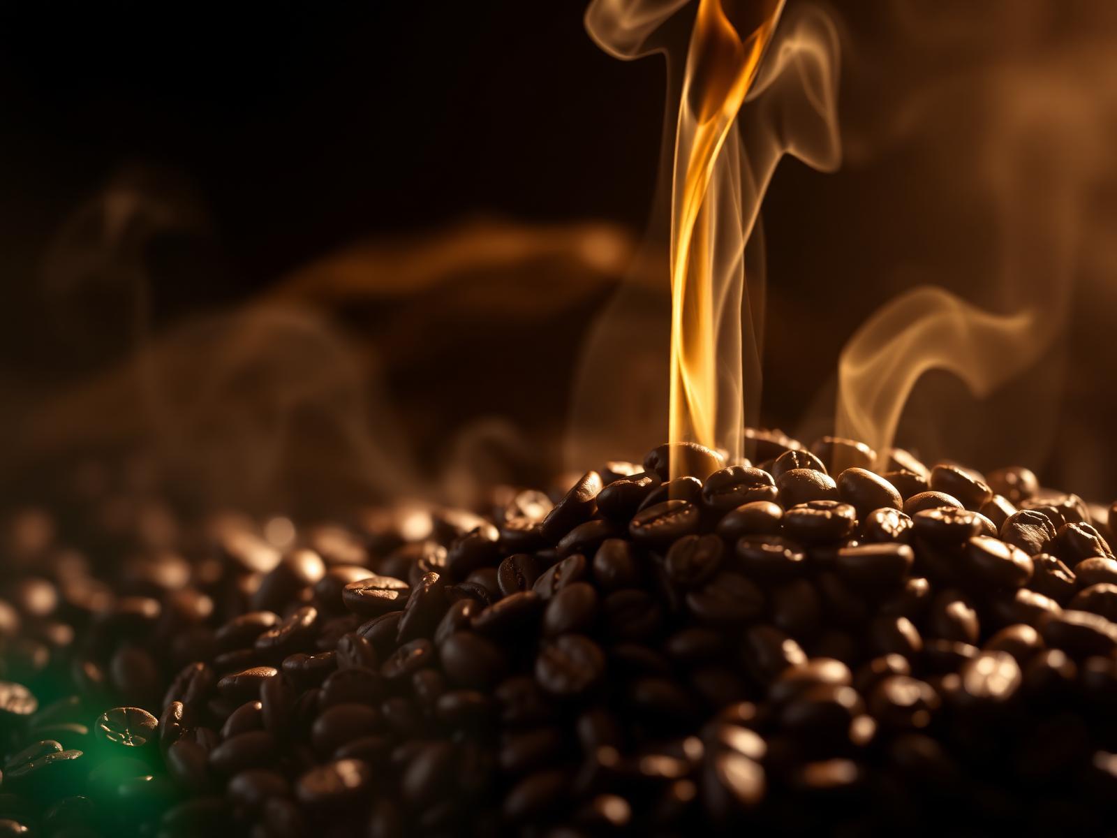 Steam rising from freshly roasted KAAFAY coffee beans
